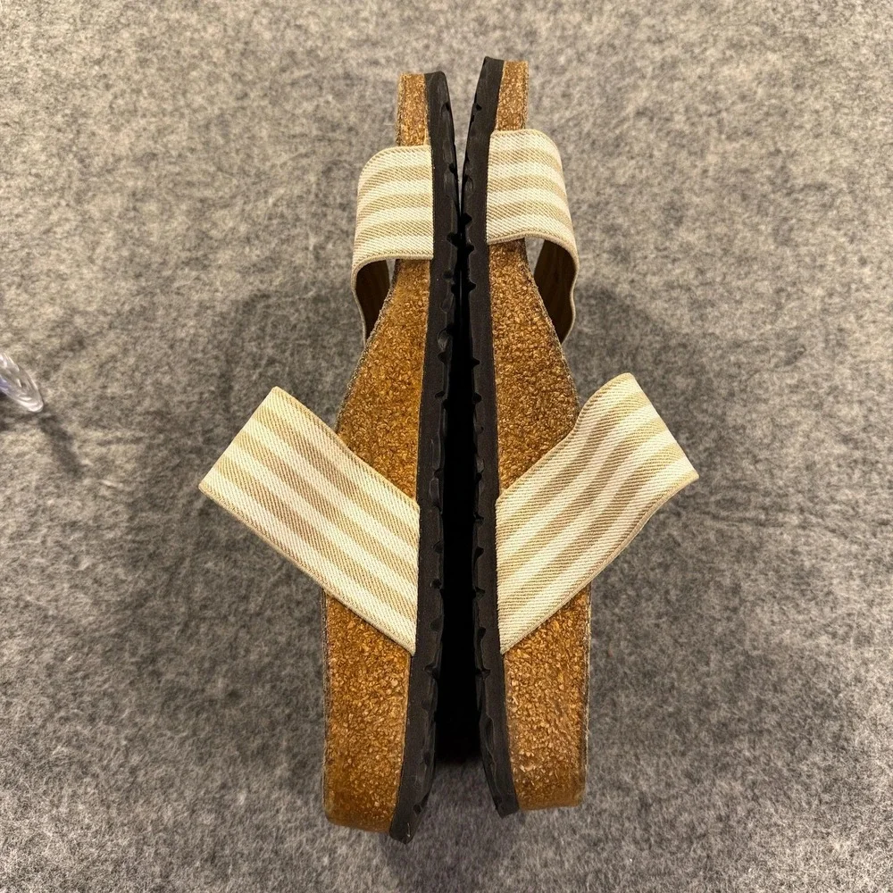 Birkenstock Birki's Sandals Womens 7 38 Beige Striped Slide Cork Comfort‎ Shoes